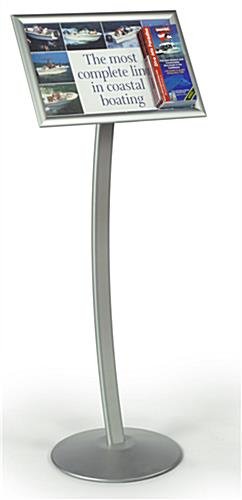 17 x 11 Sign Stand with Brochure Pocket, 4"w, Curved Post, Snap Open - Silver