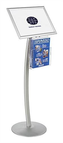 17 x 11 Sign Stand with Literature Pocket, 4"/8.5"w, Curved, Snap Open – Silver