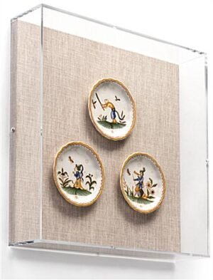 17 x 17 Wall Mounted Exhibit Case w/ Linen Backing, Acrylic Vitrine - Tan