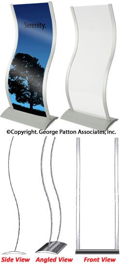 18 x 44.5 Poster Stand for Floor with Wave-like Shape, Double Sided - Silver