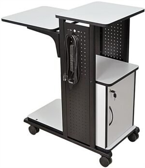 18.25" Mobile Laptop Stand with 4 Platforms, Locking Cabinet, Steel – Gray