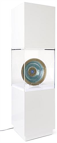 19"w Pedestal Display Case, LED Illumination, Back Locking Storage Area - White