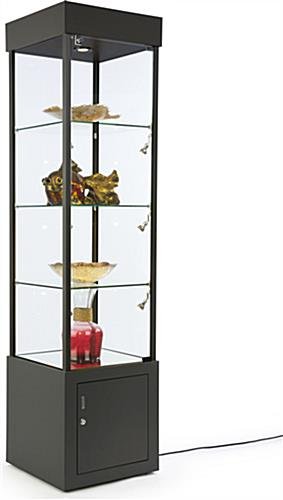 19.5” Display Case w/ 7 LED Lights, Mirror Bottom, Enclosed Cabinet, Locking - Black