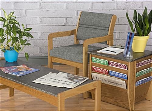 19.5" Seat Height Waiting Room Chair, Medium Oak Finish & Fabric Upholstery - Gray - Image 4