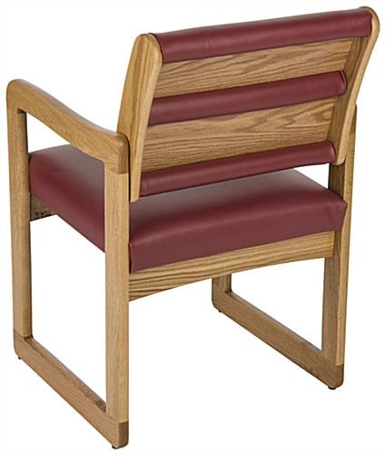 19.5" Seat Height Waiting Room Chair, Medium Oak Finish & Vinyl Upholstery - Burgundy - Image 3