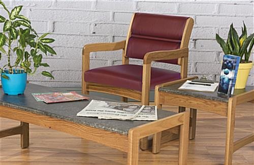 19.5" Seat Height Waiting Room Chair, Medium Oak Finish & Vinyl Upholstery - Burgundy - Image 4