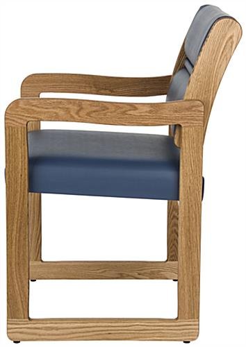 19.5" Seat Height Waiting Room Chair, Medium Oak Finish & Vinyl Upholstery - Blue - Image 2
