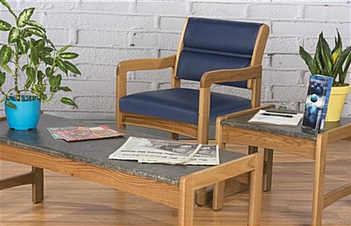 19.5" Seat Height Waiting Room Chair, Medium Oak Finish & Vinyl Upholstery - Blue - Image 4