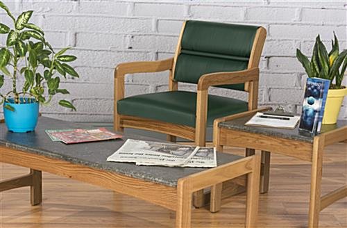 19.5" Seat Height Waiting Room Chair, Medium Oak Finish & Vinyl Upholstery - Green - Image 4