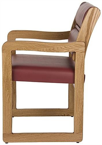 19.5" Seat Height Waiting Room Chair, Medium Oak Finish & Vinyl Upholstery - Burgundy - Image 2