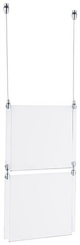 (2) 11 x 8.5 Ceiling Sign Holders with 16-foot Steel Cable System - Clear