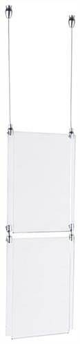 (2) 8.5 x 11 Ceiling Sign Holders with 16-foot Steel Cable System - Clear