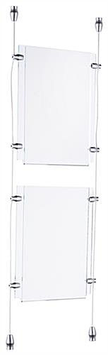 (2) 8.5 x 11 Sign Holders with Ceiling-to-Floor Cable - Clear