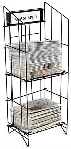 2-Tiered Wire Newspaper Rack for Floor, with Separate Header, Holds 70 Papers, Black
