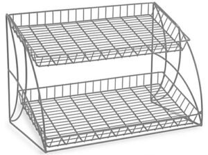 2-Tiered Wire Rack Display, Tabletop, 25"w Open Shelves - Silver
