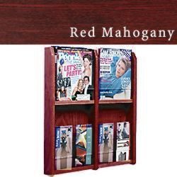 2-Tiered Wood Literature Wall Rack, 4"/8.5"w, 4-8 Pockets - Mahogany
