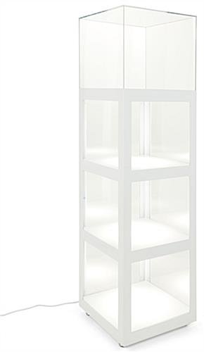 20" Acrylic Display Case w/ Interior LED lights, Locking Fixed Shelves- White