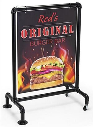 22 x 28 Industrial Pipe Swinger Sign, 2-Sided Custom Printed Panel - Black