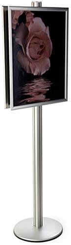 22 x 28 Poster Stand, 2 Height Adjustable Snap Open Frame, Round Base - Silver