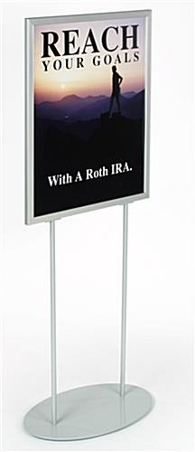 22 x 28 Poster Stand for Floor, Top Insert, Double Sided, Oval Base - Silver