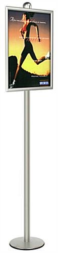 22 x 28 Poster Stand, Snap Open, 8 Feet Tall, Round Base - Silver