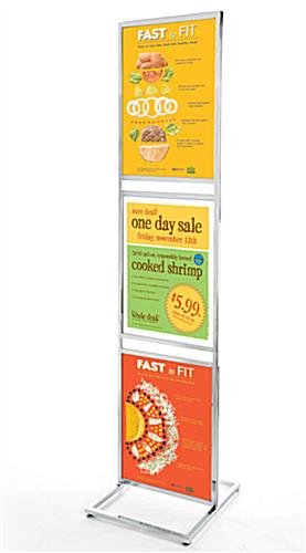 22 x 28 Poster Stand, Top Insert, Double Sided, 3-Tiered Display - Chrome