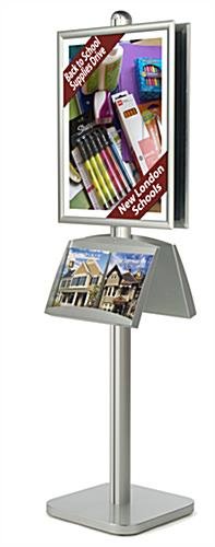 22 x 28 Poster Stand w/ Literature Holder, 4"/8.5"w, Snap Open, Double Sided - Silver