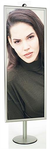 22 x 56 Poster Stand, Snap Open, 6 Feet Tall, Round Base - Silver