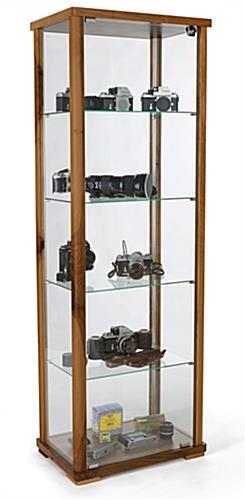23.5" Glass Display Case, Adjustable Shelves, Locking, Ships Unassembled - Walnut