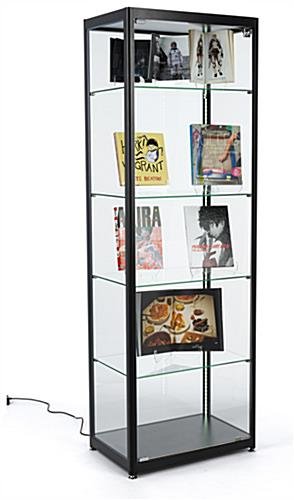 23.5" Glass Display Case, Adjustable Shelves, Locking, Ships Unassembled - Black
