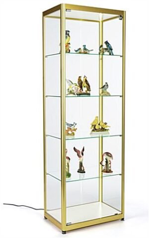 23.5" Glass Display Case, Adjustable Shelves, Locking, Ships Unassembled - Gold