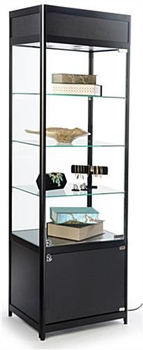 24" Display Case w/LED Lighting, Adjustable Shelves, Locking Hinged Door - Black