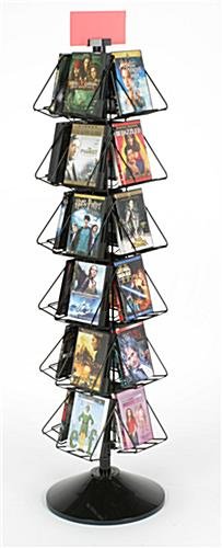 24-Pocket Book or DVD Stand for Floor, Full-View Pockets, Header Clip - Black - Image 2