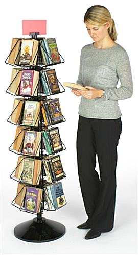 24-Pocket Book or DVD Stand for Floor, Full-View Pockets, Header Clip - Black - Image 3