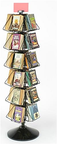 24-Pocket Book or DVD Stand for Floor, Full-View Pockets, Header Clip - Black