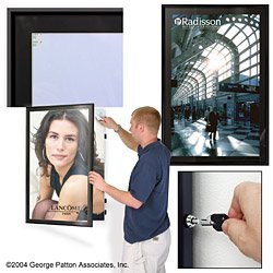 24 x 36 Matted Poster Frame for Wall, Black Mat, Swing Door with Lock - Black
