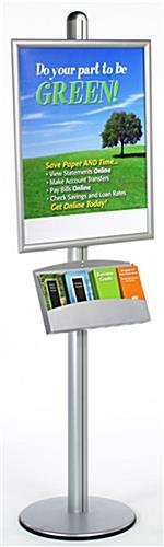 24 x 36 Poster Stand with Brochure Tray, 4"w, Snap Open, Round Base - Silver