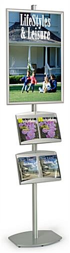 24 x 36 Poster Stand with Literature Holders, 4"/8.5"w, Open Shelves - Silver