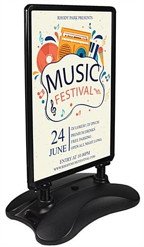 24 x 36 Sidewalk Sign for Posters, Double Sided, Water-fill Base with Springs - Black