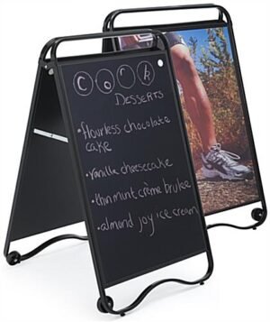 24 x 36 Write-On Board A-Frame, Chalk, Double Sided, Clear Lens - Black