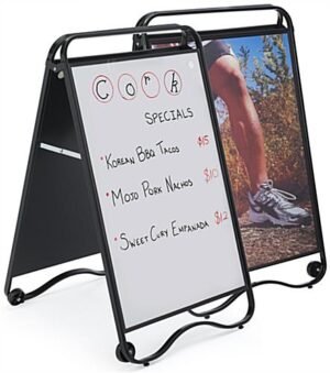 24 x 36 Write-On Board A-Frame w/ Wheels, Dry Erase, Double Sided, Clear Lens - White
