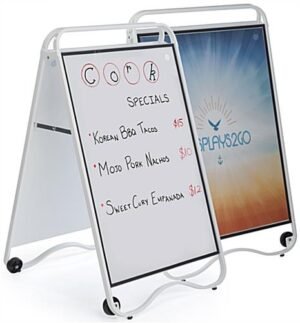 24 x 36 Write-On Board A-Frame w/ Wheels, Dry Erase, Double Sided, Clear Lens - White