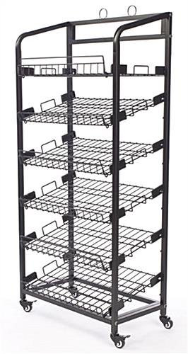 29"w Bakery Display Rack w/ Wheels, 6 Shelves & Header - Black