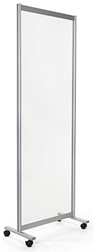 29.5 x 78.8 Floor Standing Sneeze Shield, Locking Wheels, Acrylic & Aluminum - Clear