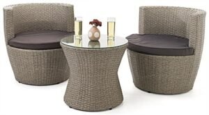 3 Piece Wicker Patio Set with Weather-Resistant Build and Stackable Design - Taupe