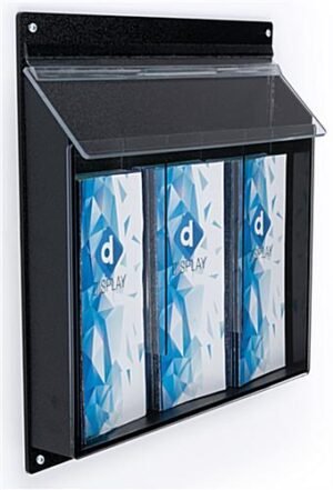 3-Pocket Outdoor Acrylic Brochure Wall Rack, 4"w, Hinged Lid - Clear