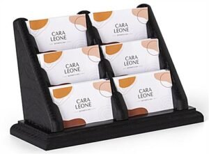 3-Tiered Business Card Holder for Tabletops, 6 Pockets, Wood - Black