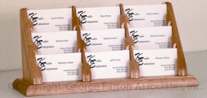 3-Tiered Business Card Holder for Tabletops, 9 Pockets, Wood - Oak