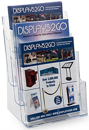 3-Tiered Literature Holder for Tabletop or Wall, Fits 8.5 x 11 Magazines - Clear - Image 2