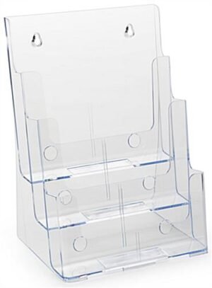 3-Tiered Literature Holder for Tabletop or Wall, Fits 8.5 x 11 Magazines - Clear